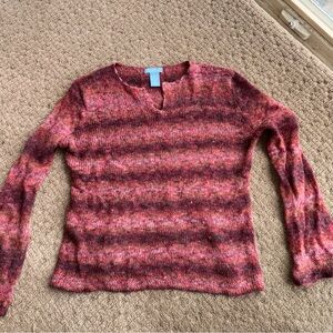 Vintage blue strike knitwear wool v-neck Pink Red Knit Sweater large